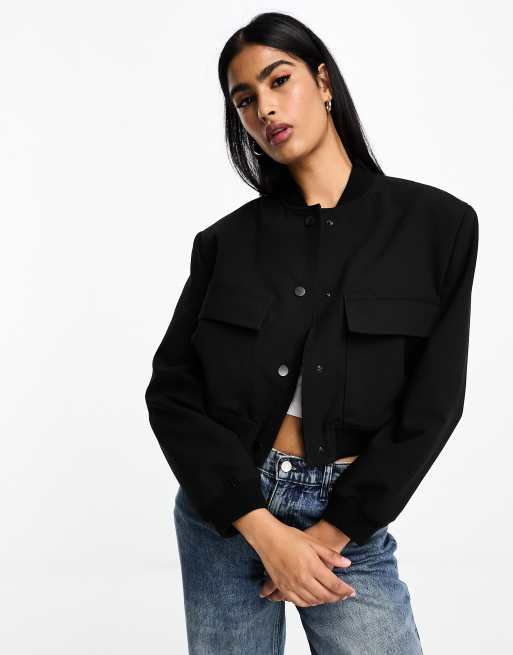 Black wool outlet bomber jacket womens