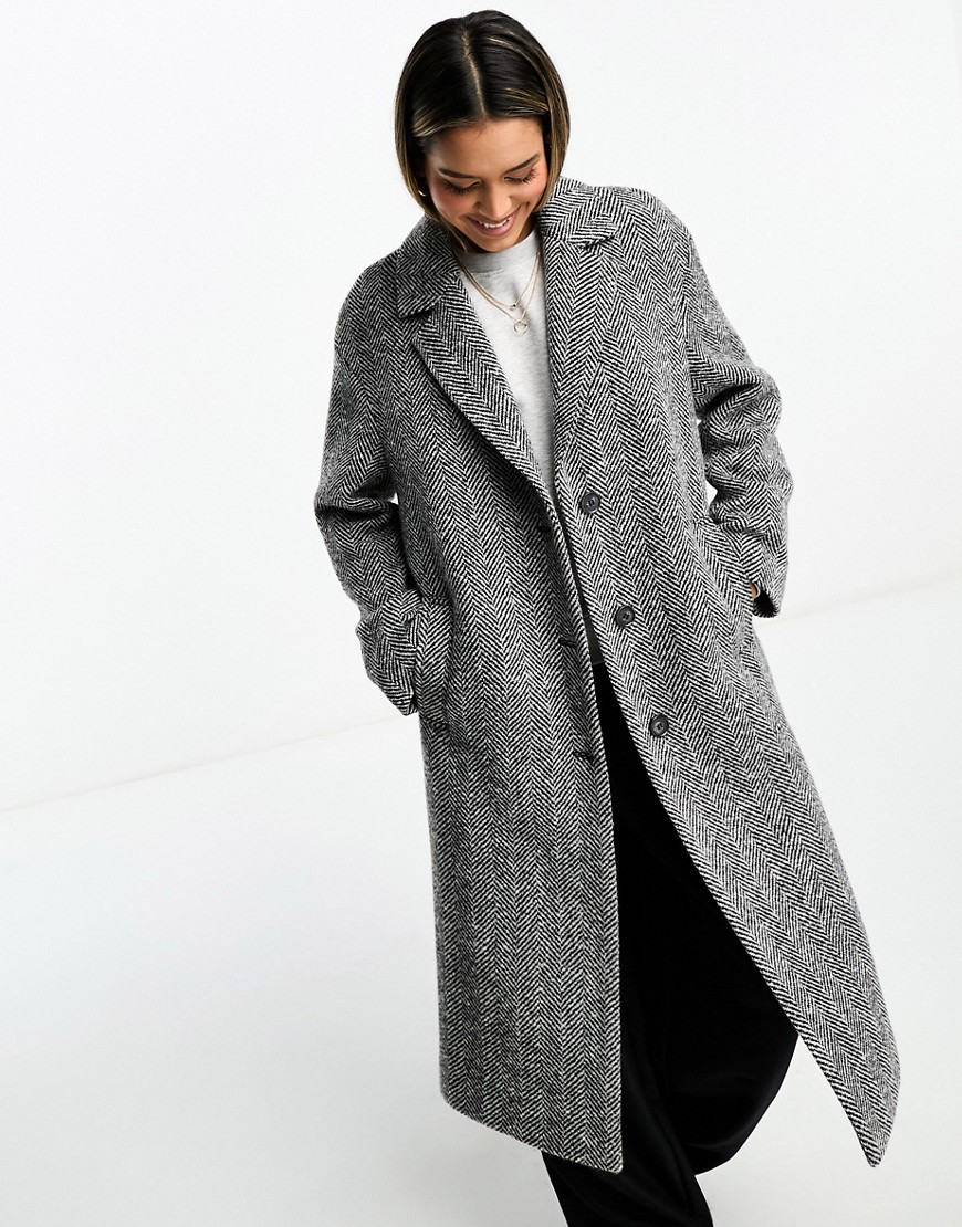 Stradivarius wool blend coat in grey herringbone