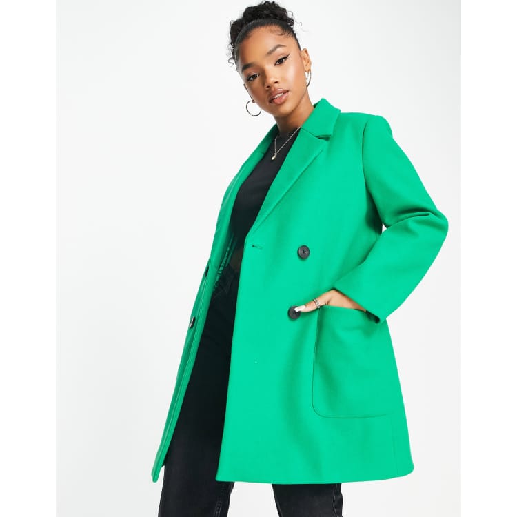 Stradivarius wool look button coat in green