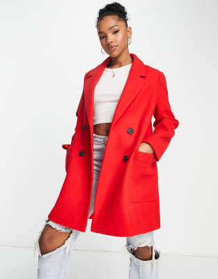 wool look button coat in red