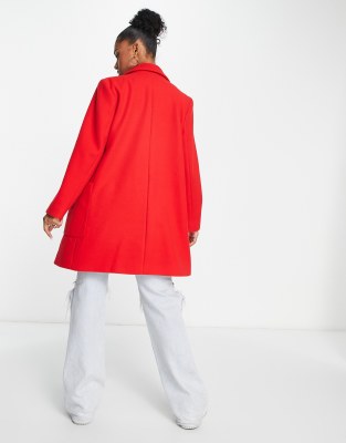Stradivarius Wool Look Button Coat In Red