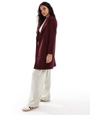 wool look jacket in burgundy-Red