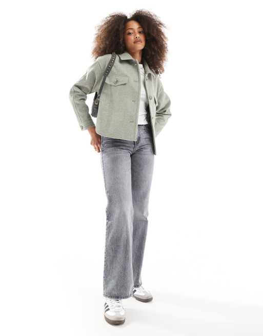 Stradivarius wool look trucker jacket in pastel green, 3 of 4