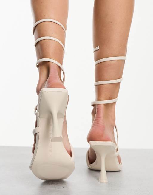 White heels discount wrap around ankle