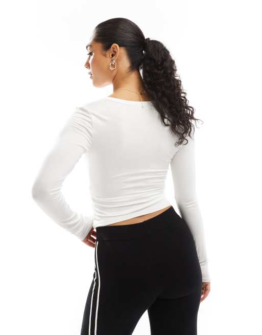 Stradivarius wrap detail long sleeve top in white | ASOS