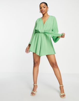 wrap mini dress in sage-Green