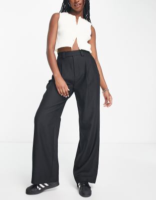 Stradivarius wrap waist tailored pants in black 