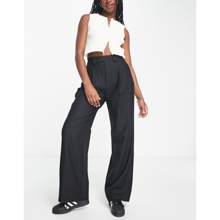 Stradivarius tailored trouser with reverse waistband in black