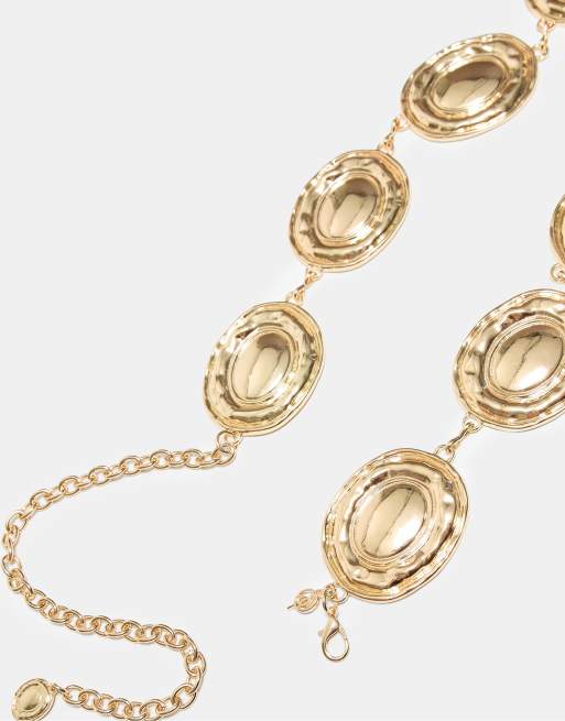Stradivarius Xl metal circle belt in gold, 4 of 4