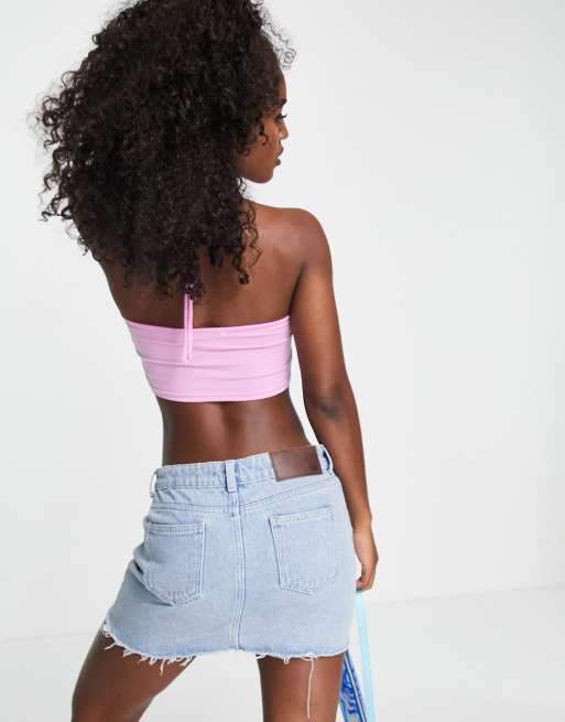 Stradivarius Y2K halter top with heart trim in pink, 2 of 4