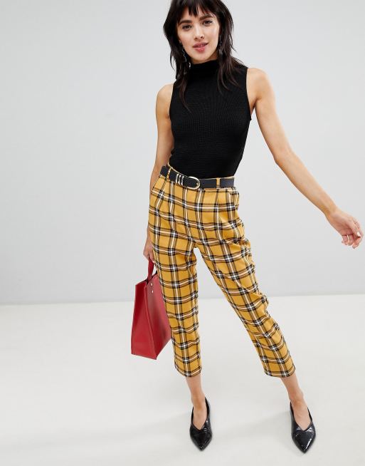 womens yellow plaid pants