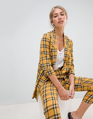 stradivarius yellow tartan trousers
