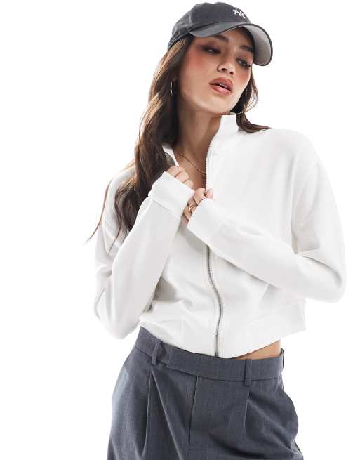 Stradivarius - Zacht jersey bomberjack in wit