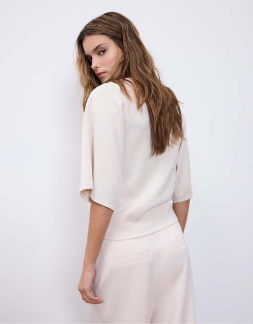 Stradivarius - Zacht T-shirt met korte mouwen in stone, 3 van 7