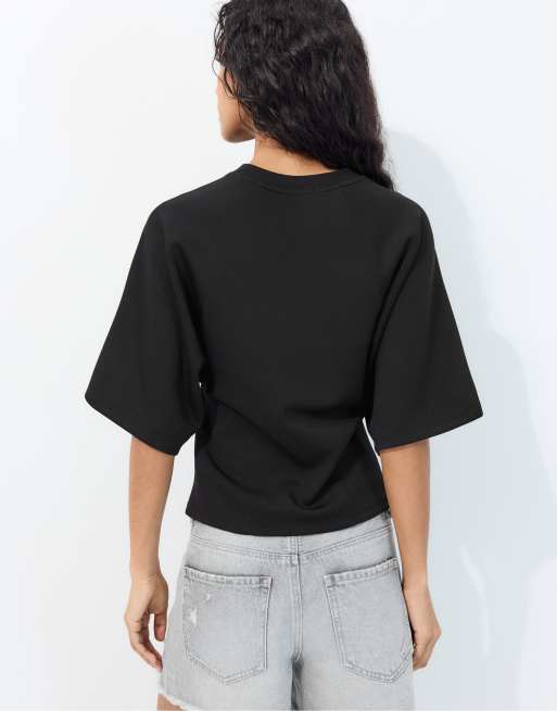 Stradivarius - Zacht T-shirt met korte mouwen in zwart, 3 van 7