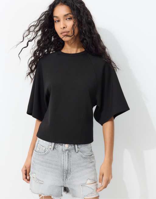 Stradivarius - Zacht T-shirt met korte mouwen in zwart, 5 van 7