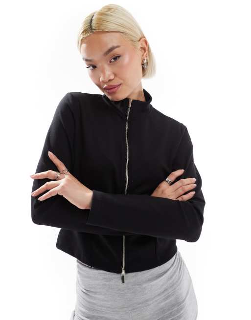 Stradivarius - Zacht trainingsjack met ritssluiting in zwart
