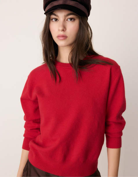 Stradivarius - Zachte basic gebreide sweater in rood - view 1