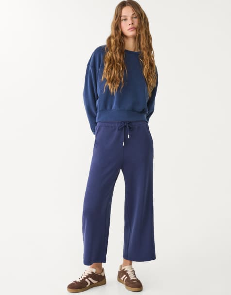 Stradivarius - Zachte culottes in marineblauw - view 1