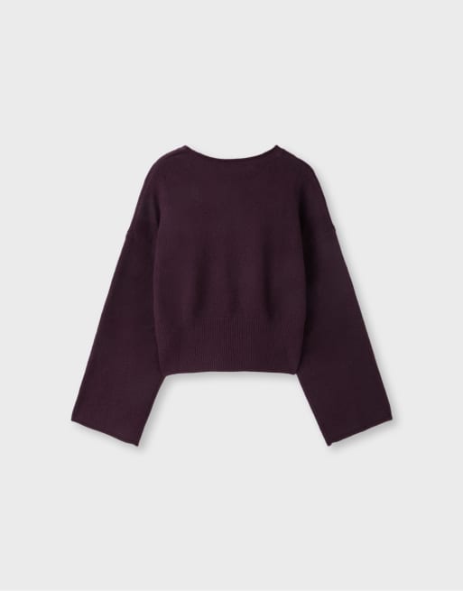 Stradivarius zachte gebreide trui met tailleband in aubergine, 7 van 7