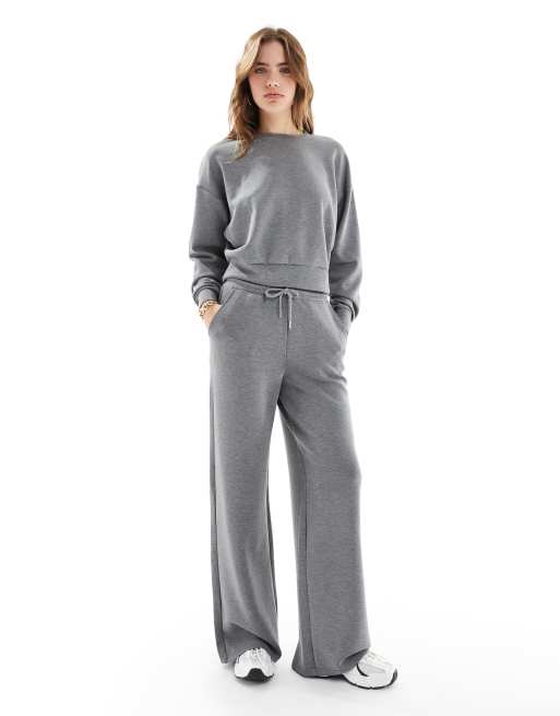 Stradivarius - Zachte joggingbroek met wijde pijpen in grijs, deel van co-ord set