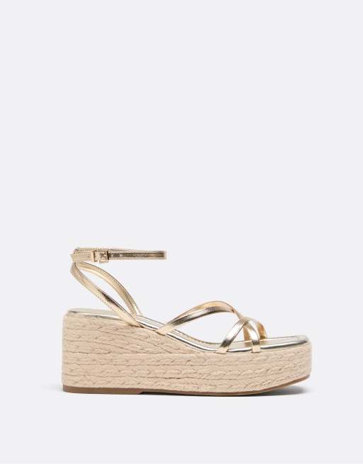 Stradivarius - Zeppe con plateau e fascette color oro, 3 di 4