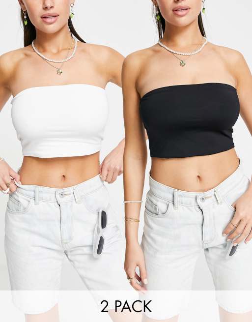 Stradivarius – Zestaw topów bandeau w kolorach czarnym i białym