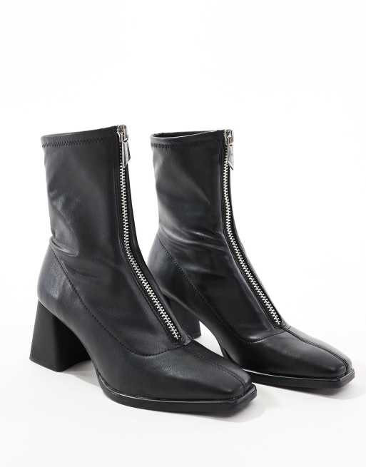 Stradivarius zip front ankle boot in black ASOS