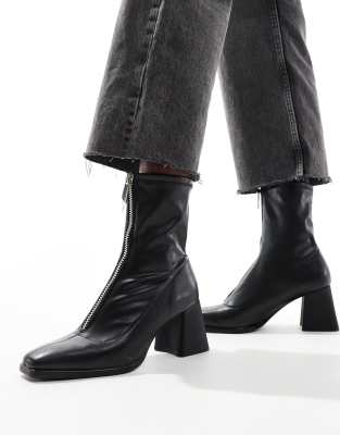 Stradivarius Zip Front Ankle Boots In Black