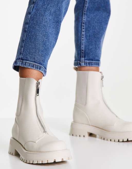 Stradivarius zip front chelsea boots in ecru ASOS