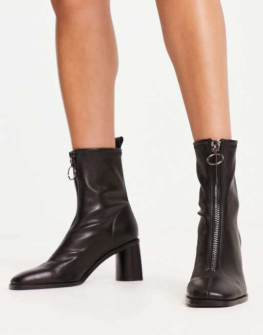 Black ring pull zip best sale front patent ankle boot