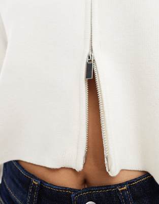 Stradivarius Zip Through Knit Hoodie In Neutral