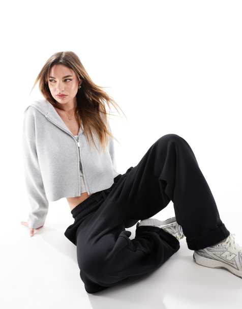 Stradivarius zip through knit hoodie in grey - view 1