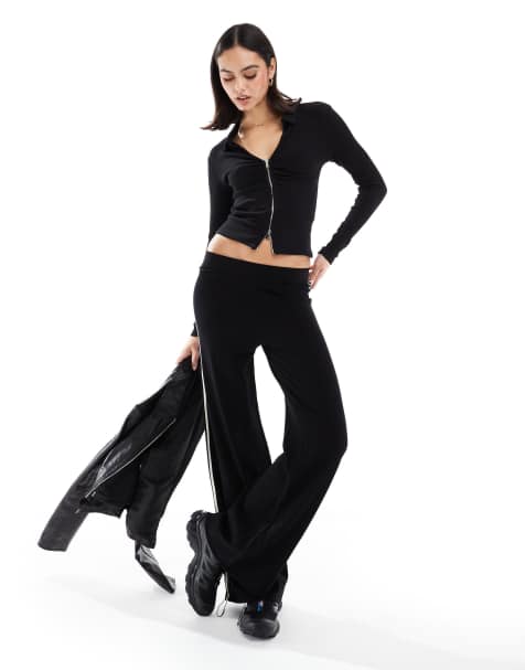 Stradivarius zip through polo top in black