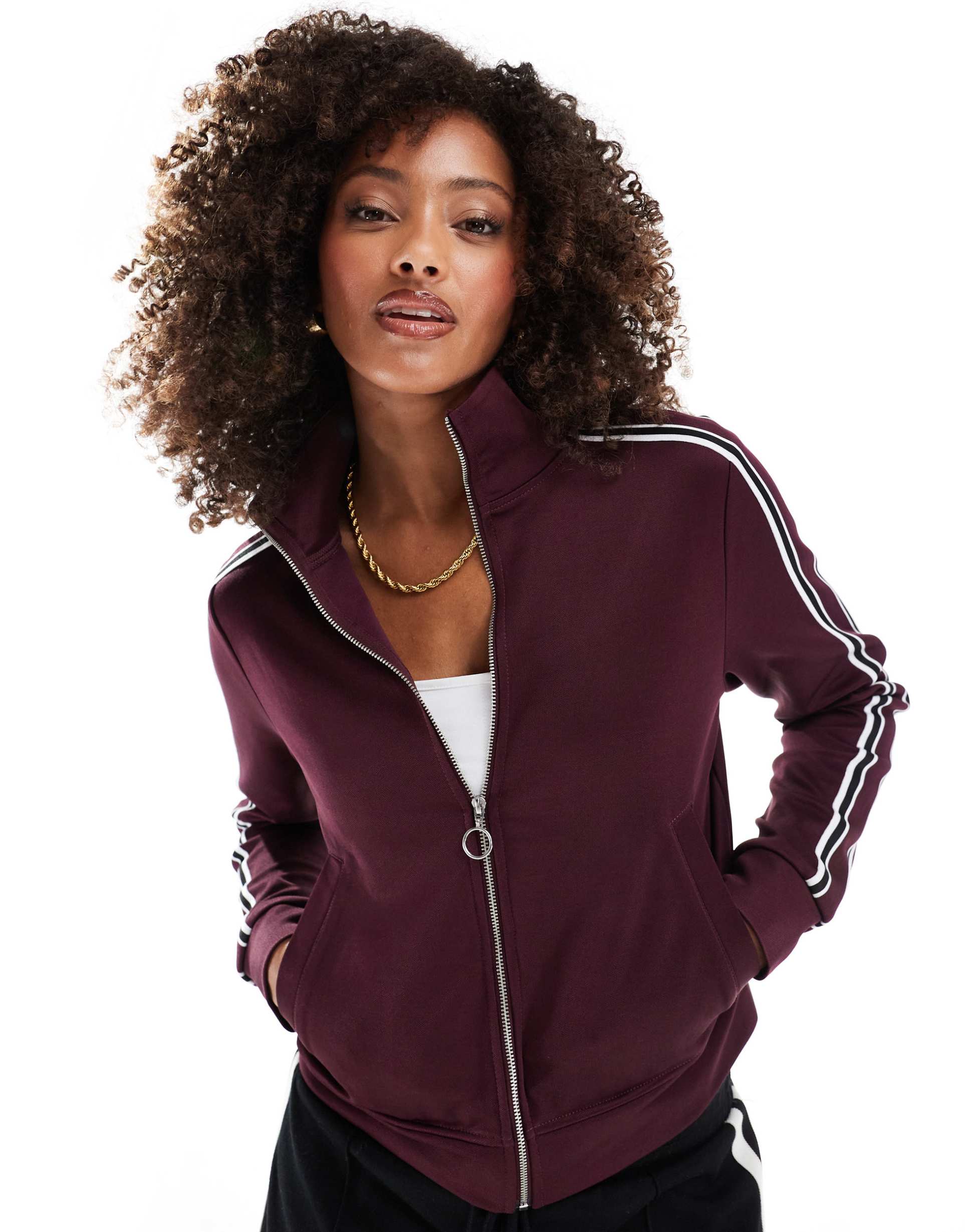 stradivarius zip through sweater in burgundy