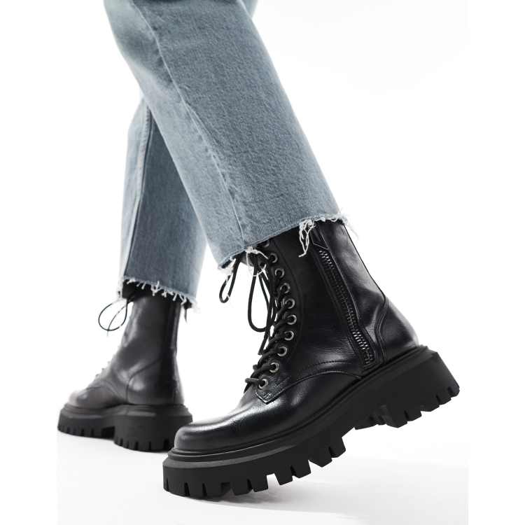Stradivarius zip up ankle boot in black ASOS