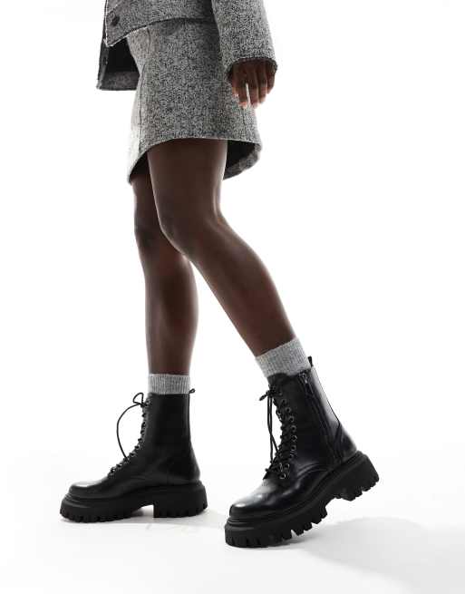 Stradivarius zip up ankle boot in black ASOS