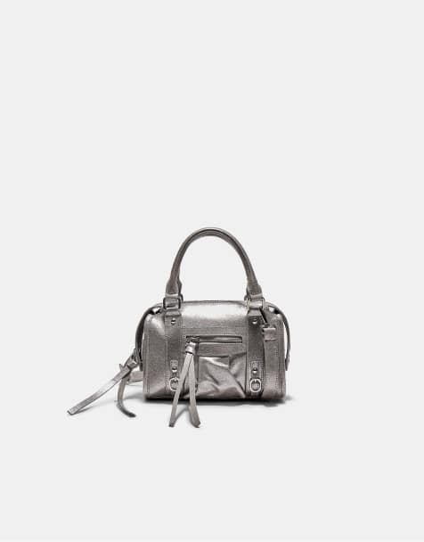 Stradivarius Zip-up bowling shoulder bag in grey - view 1
