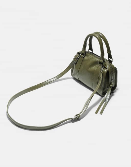Stradivarius Zip-up bowling shoulder bag in khaki, 4 of 4