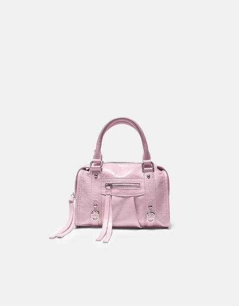 Stradivarius Zip-up bowling shoulder bag in pastel pink - view 1