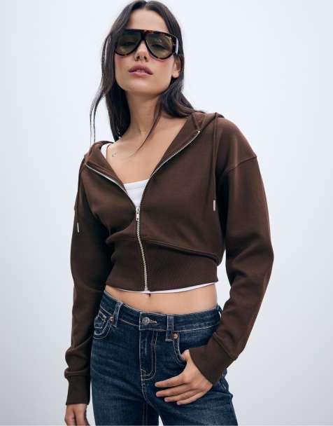 Stradivarius Zip-up hoodie in brown - view 1