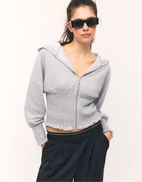 Stradivarius Zip-up hoodie in grey melange - view 1