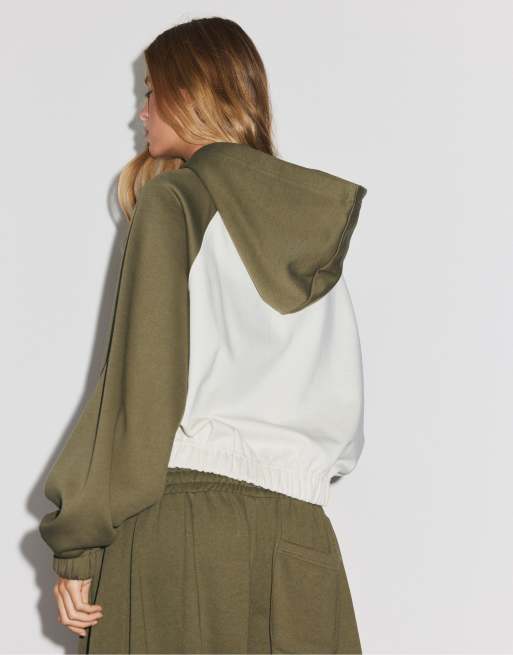 Stradivarius Zip-up hoodie in khaki, 3 of 7