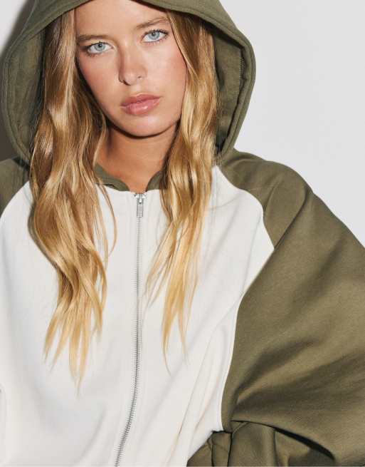Stradivarius Zip-up hoodie in khaki, 4 of 7