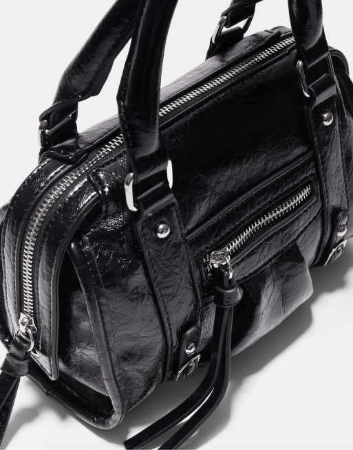 Stradivarius Zipped bowling bag in black, 4 of 4