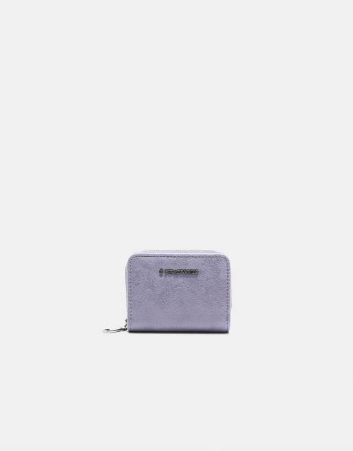 Stradivarius Zipped faux suede card holder purse in mauve, 2 of 3