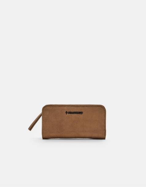 Stradivarius Zipped faux suede wallet in caramel - view 1