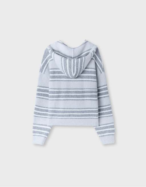 Stradivarius Zipped hooded knit cardigan in dark grey, 7 of 7