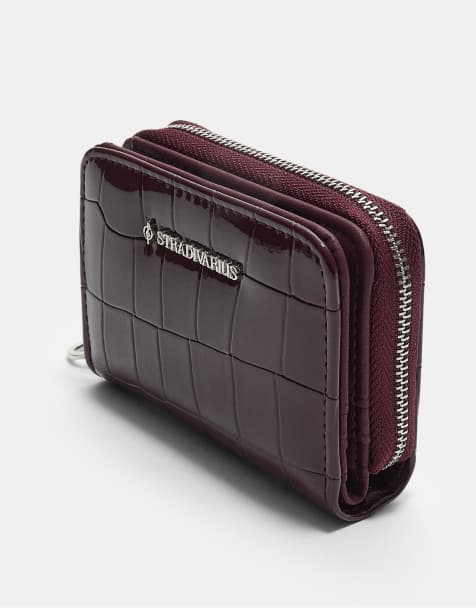 Stradivarius Zipped mock croc purse in burgundy - view 1
