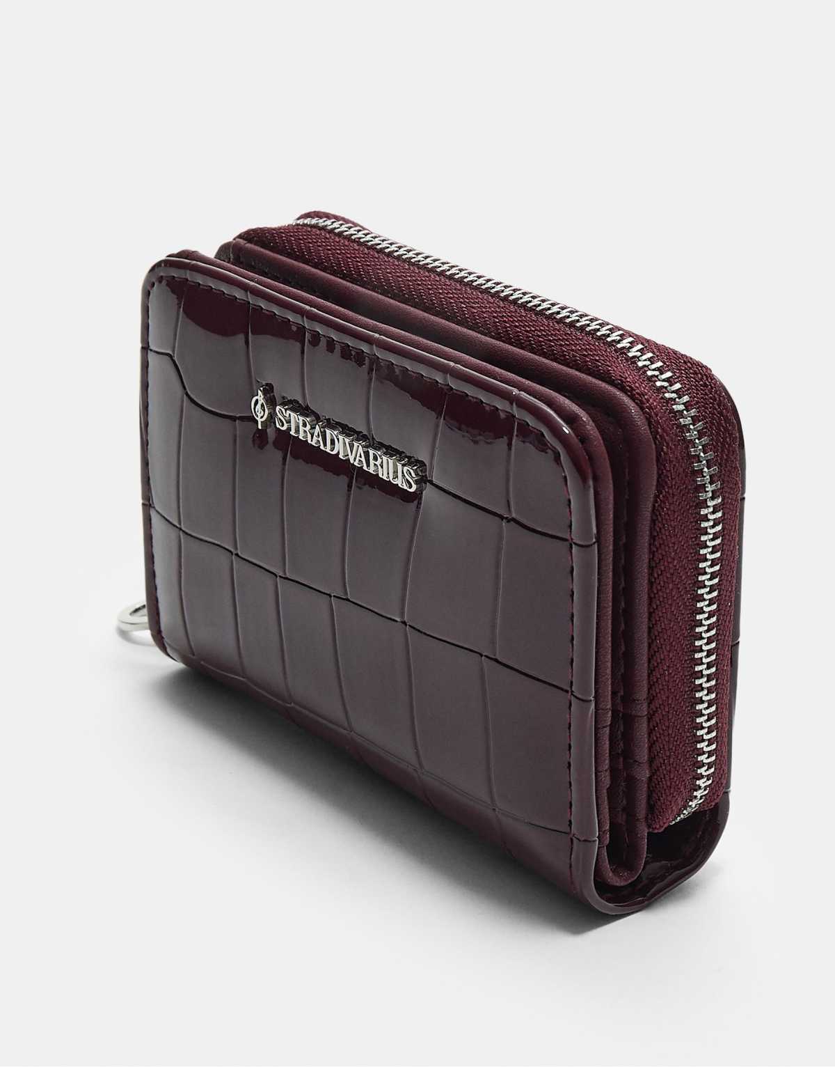 Stradivarius Zipped mock croc purse in burgundy
